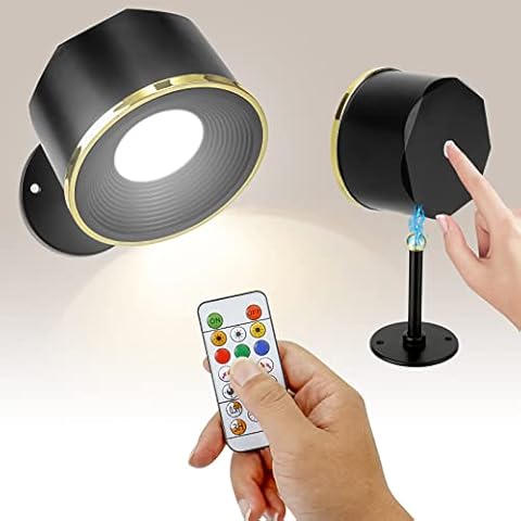 Lámpara de pared LED para interiores, lámpara de pared LED recargable con luz cálida/natural/blanca, control táctil, rotación de 360°, lámpara de aplique para armario de dormitorio Cover