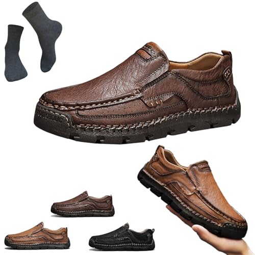 Matufit Men's Handcrafted Cowhide Orthopedic Loafers - Wide Toe Box, Comfortable Non-Slip Driving Loafers