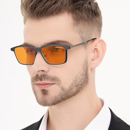 Image of Blue Light Glasses Men, Stylish Square Carbon Fiber Eyewear, Anti Eyestrain, Lightweight Mens Computer Gaming Glasses