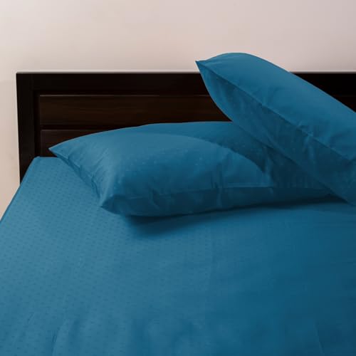 Image of Blue Dahlia 100% Cotton, Standard Size Pillow Covers (18 inch x 28 inch), Set of 2 Pillow Covers, Silky Smooth Feel, 300TC Dotted Premium Pillow Covers, Colour: Azure Blue Navy