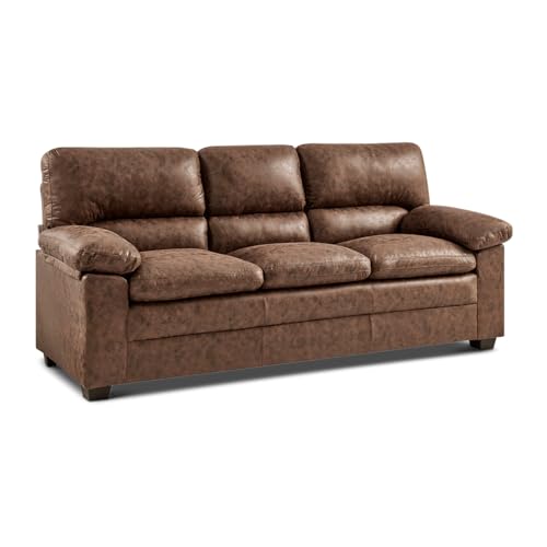 Bravich Oxford Faux Leather Sofa 3 Seater Sofa Three Seat Living Room Sofa Large Settee Easy Wipe Clean Solid Wood Frame Walnut Brown
