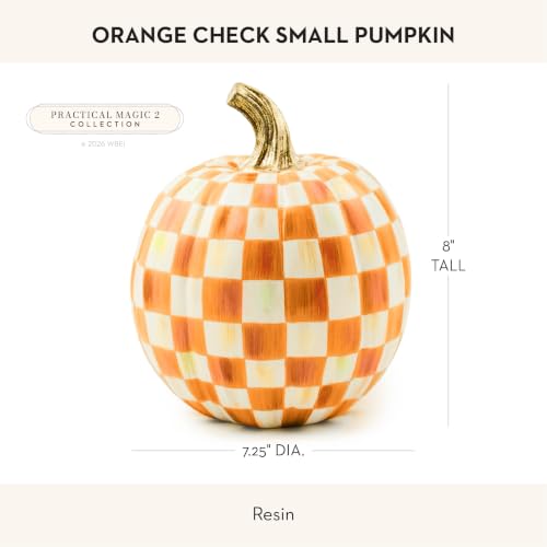 Image of MACKENZIE-CHILDS Resin Pumpkin, Small, Orange-and-White Orange Check