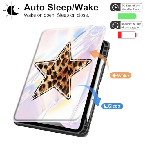 Étui iPad 11 2025 avec porte-crayon imprimé léopard chic Y2K pour 10e génération