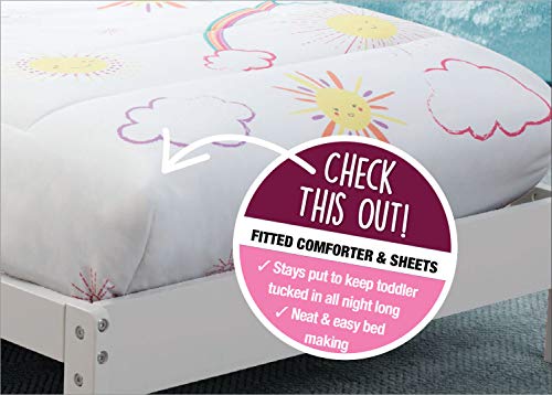 Delta Children 4 Piece Toddler Bedding Set For Girls - Reversible 2-In-1 Comforter - Includes Fitted Comforter To Keep Little Ones Snug, Bottom Sheet, Top Sheet, Pillow Case - Rainbows And Sunshine #TOP2