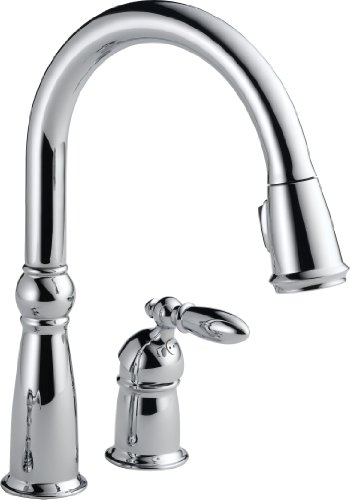 Delta Faucet Victorian Pull Down Kitchen Faucet Chrome, Chrome Kitchen Faucets with Pull Down Sprayer, Kitchen Sink Faucet, Faucet for Kitchen Sink with Magnetic Docking Spray Head, Chrome 955-DST