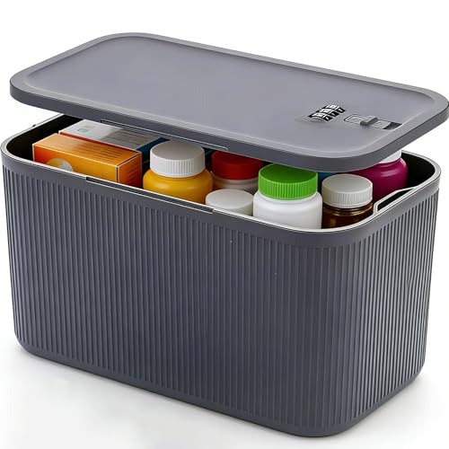 EMLTHORY Lockable Storage Box Large Lock Box with Combination Code 5cm Taller Version for Medication Safe Phone Jail Food Snacks First Aid Kits Refrigerator Office School Home Travel Gift