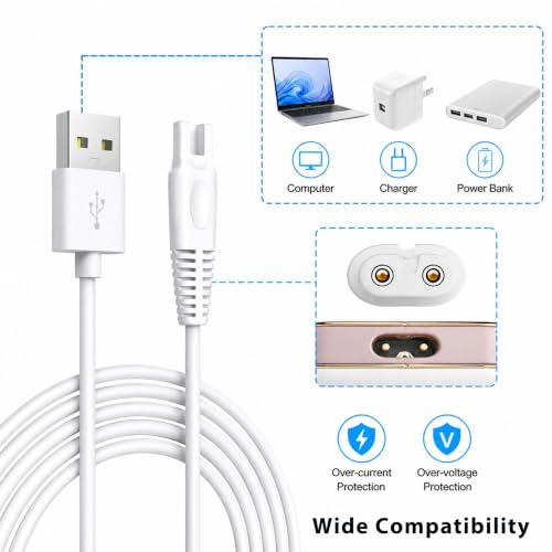 Image of Charger Cord Replacement for Flawless Pedi, Electronic Pedicure Tool - USB to DC 3.5 * 1.35mm Barrel Cable 6 ft White
