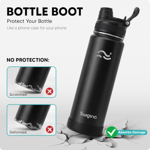 Image of Swigina Insulated Water Bottle with Boot (Keep 36hrs Cold) BPA Free, 24 oz