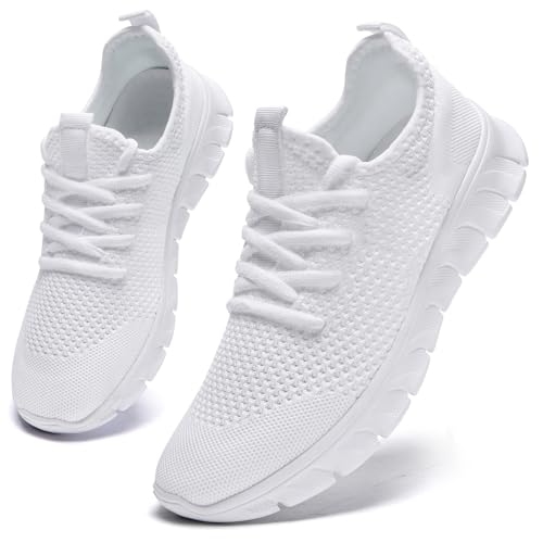 VXGGVX Womens Mens Walking Shoes Lightweihgt Breathable Tennis Sneakers Comfortable Running Shoes Non Slip Workout Gym Sneakers Fashion for Outdoor Athletic Travel All-Day Wear White 12 Women/11 Men