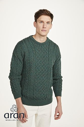 Men's Irish Traditional Aran Wool Pullover Sweater (X-Large, Connemara Green)4
