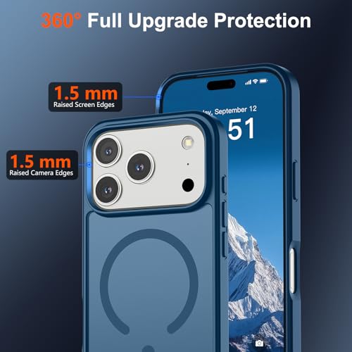 Image of SUPFINE Magnetic for iPhone 17 Pro Case (Compatible with MagSafe)(Military Grade Drop Protection) Translucent Matte Shockproof with Anti-Fingerprint Phone Cover,Deep Blue