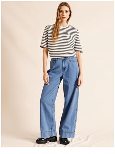 Image of Mack Jonney Oversized | Loose Fit | Half Sleeves 100% Cotton Round Neck Striped T-Shirt for WOMEN-MACK640558