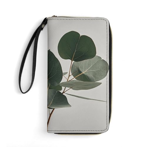 Women Wallets Eucalyptus Leaves Leather Wallet for Women Thin Wallet with Zipper Pocket Card Holder