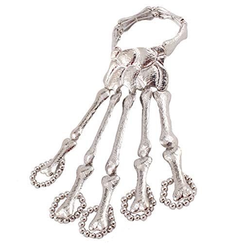 Pulseira de dedo de caveira de Halloween com anel de esqueleto e pulseira gótica para mulheres e men