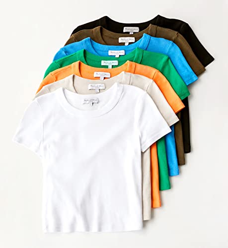 Michael Stars Womens Mimi Cropped Tee Us Large, White, Short Sleeve, Crew Neck #TOP3