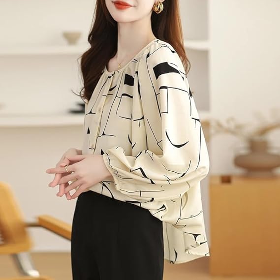 Image of TOPLOT Women's Shirt Top | Elegant Floral and Artistic Prints for a Stylish Look | Long Puffed Sleeves for a Trendy Touch | Stylish Available in Pack of 2 (5233)