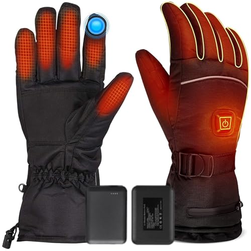 Heated Gloves with 2Packs 5V 5000mAh, Touchscreen Waterproof Rechargeable Electric Heating Gloves with 3 Levels Heat & Last 8 Hours for for Winter Outdoor (M)