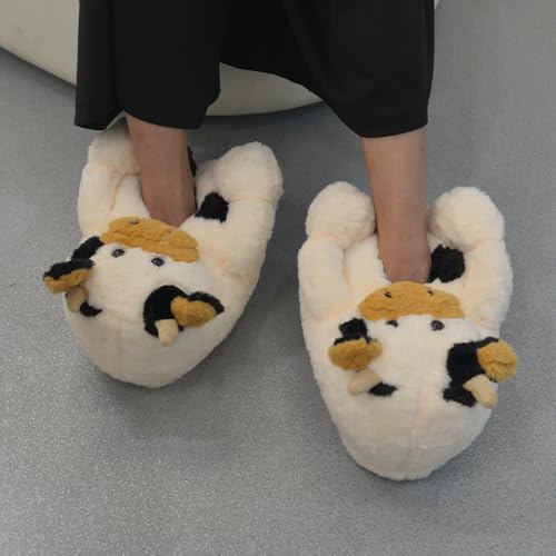 Milk Cow Plush Slippers, Cute Animal Cattle Fluffy Slipper, Highland Cow Indoor Furry Shoes for Women Men4
