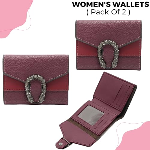 Image of Kraptick Women s Wallet Stylish Compact Purse Clutch with Card & Coin Holder Debit Card Organizer, Travel Wallet & Money Organizer for Women with 8 Card Slots (Burgundy) (Pack of 2)