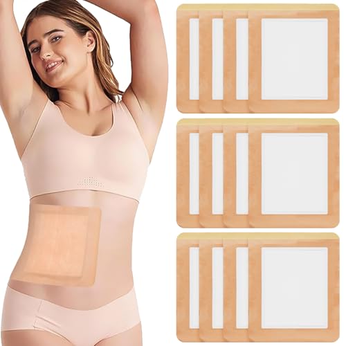 12Pcs Castor Oil Pack Wrap for Liver Stomach Belly Button | 7.9*5.5 Organic Cotton Pads | Highly Absorbent Self-Adhesive Disposable Patches | No Wash 100% Leak-Free(Oil Not Included) US Patented