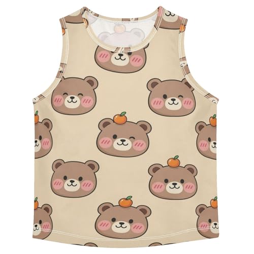 J JOYSAY Cartoon Bear Orange Boys Tank Top Sleeveless Muscle Shirts Quick Dry Active Workout Sport Kids T-Shirts 3-15T