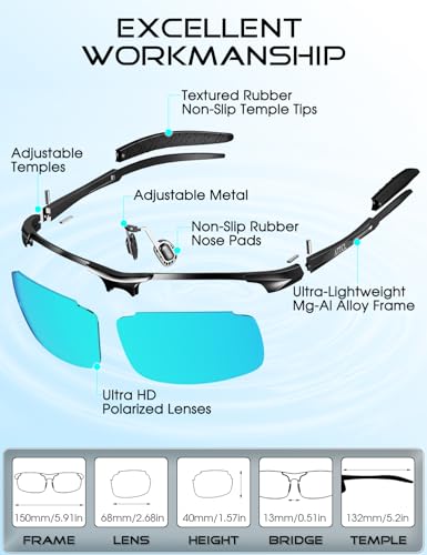 ATTCL Men's Fashion Driving Polarized Rectangular Sunglasses for Men Al-Mg metal Frame 8177 Black Blue (Medium)