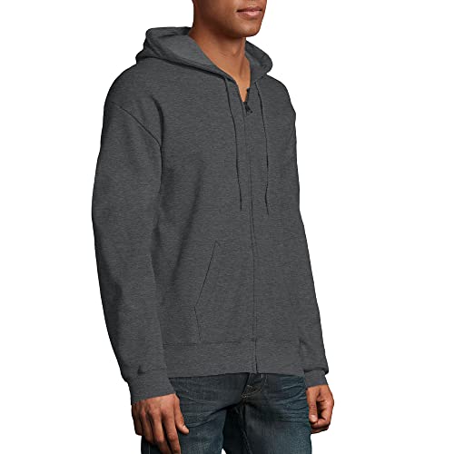 Image of Hanes Mens Hoodie, Ecosmart Fleece Full-zip Zip-up For Hooded Sweatshirt, Charcoal Heather, X-Large US (Pack of 3)