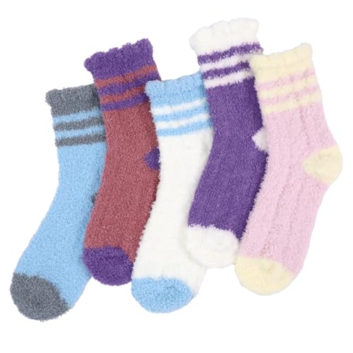 Dongzhi 5 pares de calcetines mullidos para mujer, cómodas pantuflas para cama, cálidas, gruesas, suaves y de forro polar