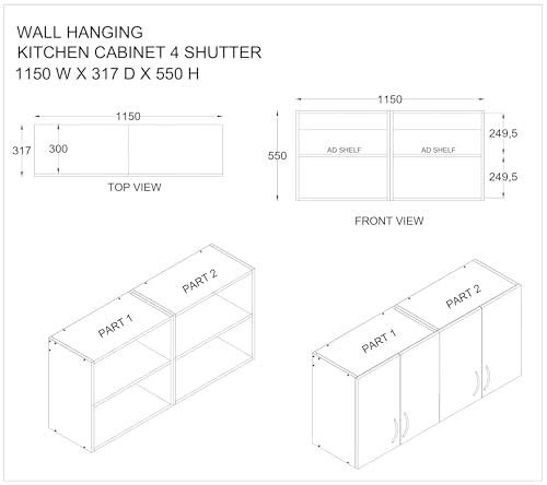 Image of SPECIALITY PANELS 4 Door Modular Wall Mounted Kitchen Cabinet with Adjustable Shelf Space Saving Storage Unit Durable Engineered Wood Cupboard for Kitchen Living Room Utility Organizer Furniture