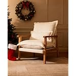 Karl home Midcentury Accent Chair for Living Room, Chenille Upholstered Lounge Armchair with Lumbar Pillow, Ruffle-Designed Cozy Reading Chair with Wood Legs, Beige