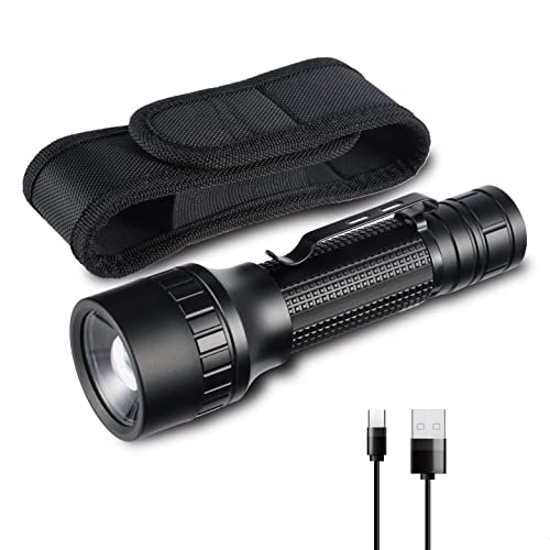 OmiBrite Rechargeable LED Tactical Flashlight, Zoomable, 800 Lumen Super Bright, Portable Design, IPX4 Waterproof, 4 Modes Best Flashlight for Camping, Hiking