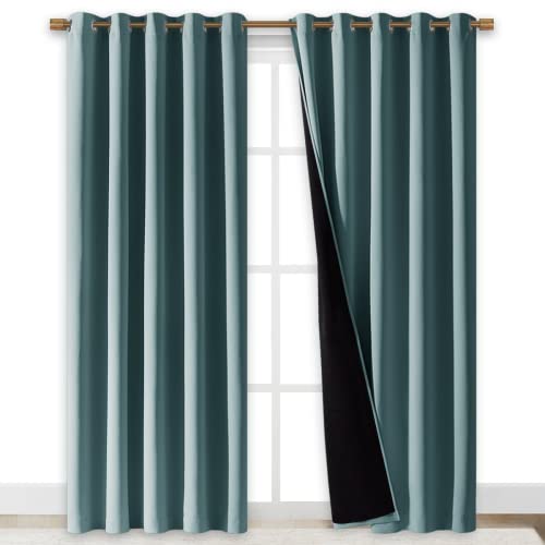 Image of NICETOWN 100% Blackout Window Curtain Panels, Cold and Full Light Blocking Drapes with Black Liner for Nursery, 84 inches Drop Thermal Insulated Draperies (Aqua, 2 Pieces, 70 inches Wide Each Panel)