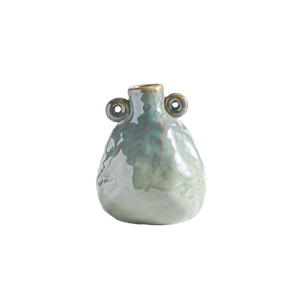 flower vase Small Vase Round Vintage Cyan Ceramic Flower Arrangement Home Living Room Entryway