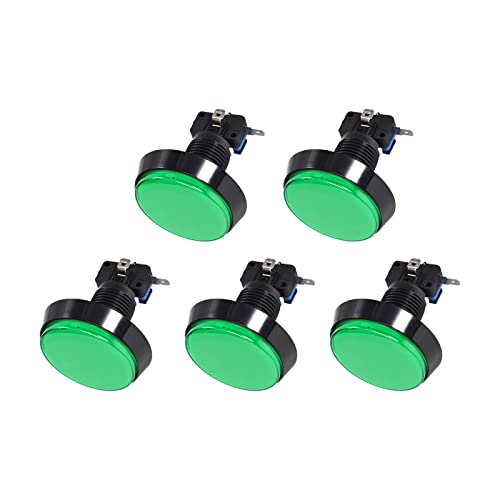 Rebower Game Push Buttons Game Round Push Switches Green LED Light with Micro Switches [for Arcade Game] -60mm/12V/5 Pcs