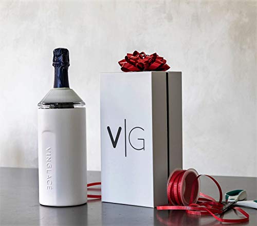 Vinglacé Wine Bottle Insulator | Stainless Steel | Double Walled | Vacuum Insulated | Tritan Plastic Adjustable Top | Keeps Wine & Champagne Cold for Hours | 10" x 11" x 12" | White