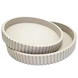 Modern Table Round Decorative Trays 2pcs Home Decor - Circle Coffee Table Centerpiece Set 12'/10' - Warm Grey Concrete Tray with Fluted Edge