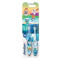Jordan ® | Step 2 Toothbrush for Children | Toothbrush for Ages 3 to 5 Years | Soft Bristles, Double Ergonomic Handle and BPA Free | Blue | Pack of 2
