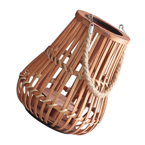 SHINEOFI Farol Colgante Retro de Ratán y Bambú Hueco Linterna de Escena para Fiesta y Hogar Decoración Vintage sin Vela para Bodas y Eventos Lámpara Portátil Asa en Color Retro
