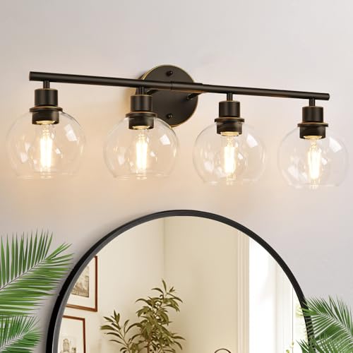 Indoi 4-Light Bathroom Light Fixtures, Oil Rubbed Bronze Bathroom Lights Over Mirror with Clear...