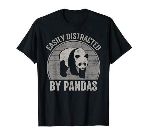 Easily Distracted By Pandas Vintage Funny Panda Bear Lover Maglietta