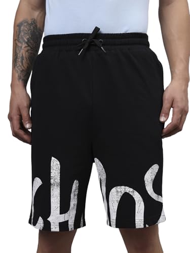 Image of Bewakoof Men's Typography Oversized Fit Cotton Blend Shorts
