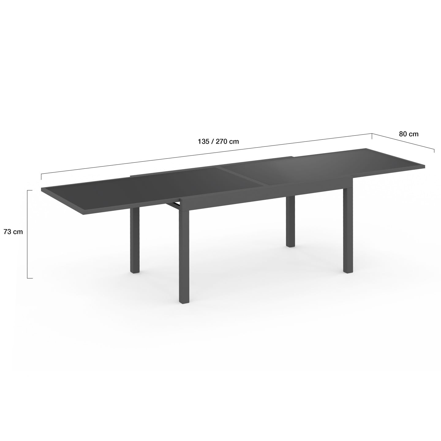 IDMarket - Mesa de jardín rectangular extensible Madrid 135-270 cm 8-12 personas gris antracita