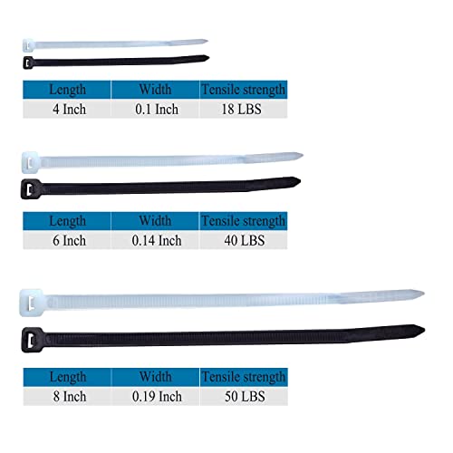 Superun 400 Pack Assorted Size Zip Ties 4", 6", 8" Black & White Mix…