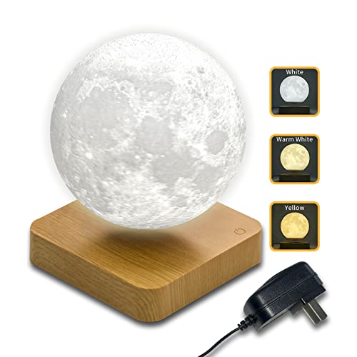 I-iluum Levitating Floating Moon Lamp,3D Lunar Night Light for Office, Home,Kid s Room,Touch Control Three Colors Magnetic Spinning in Air