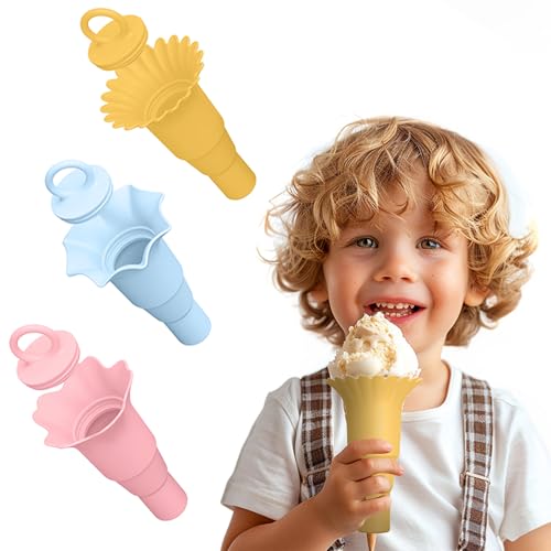 Meowpoo Silicone Ice Cream Cone Holders 3PCS - Reusable, Dishwasher Safe, Drip-Proof Cup Set with Foldable Design for Convenient Snacking, Medium, Yellow Pink Blue