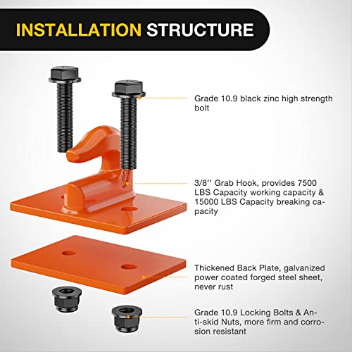 Image of Nilight 2PCS Tractor Bucket Grab Hook 3 /8'' Heavy Duty Drop Forged Steel Bolt On Zinc-Coated Cast Tow Max 15000 LBS Orange (Pack of 6)