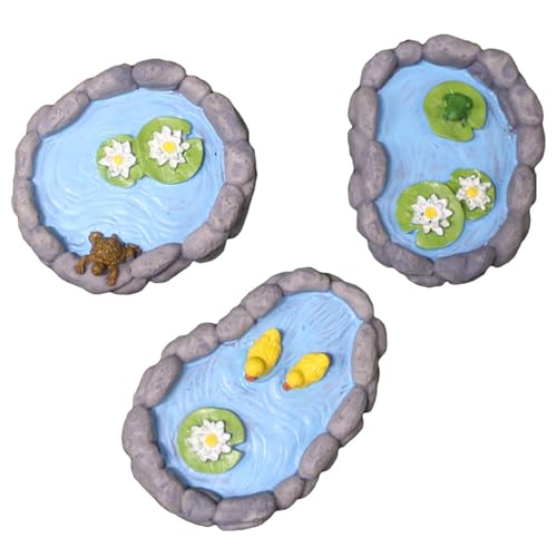 Whlo4U 3 Pcs Duck Pond Frog Pond Turtle Pond Set- Miniature Mini Resin Ornaments Kit - Fairy Garden Accessories - Micro Landscape Decoration