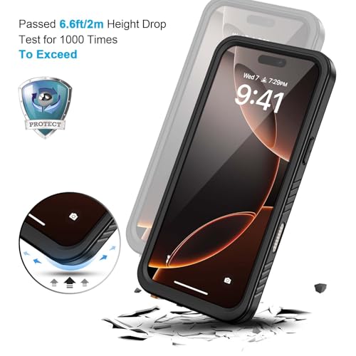 Lanhiem for iPhone 16 Pro Max Waterproof Case, Dustproof Case Built-in Screen Protector & Camera Protection, 360 Full Body Heavy Duty Waterproof Phone Case 6.9" (Black/Clear) by Lanhiem - Image 6