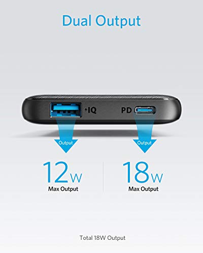 Anker USB-C Portable Charger, 18W PowerCore Slim 10000 PD, 10000mAh Power Delivery Power Bank for iPhone 12/Mini/X/XR/XS Max, S10, Pixel 3/3XL, iPad Pro 2018, and More (Charger Not Included)