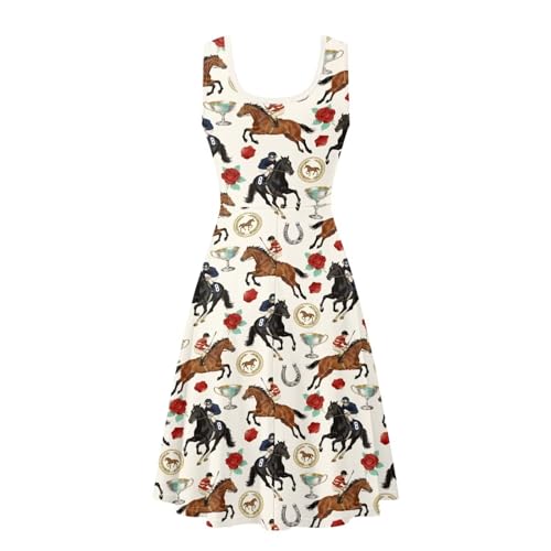 Image of Women Stylish Tank Dresses Sleeveless Round Neck Midi Casual Dress with Pocket for Summer